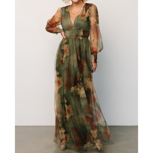 Baltic Born Dresses & Skirts - Baltic Born Womens Layla Tulle Maxi Dress XS Green Floral Mesh Forest Fairy NWT